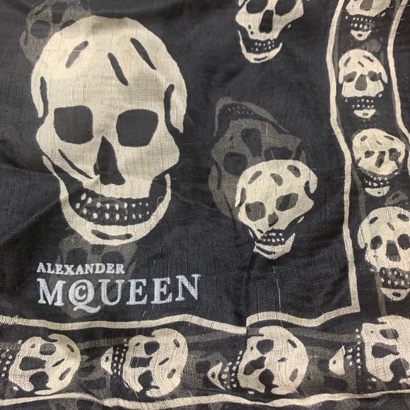 Alexander McQueen black chiffon skull print large scarf pre owned Vintage SALE - Picture 1 of 12